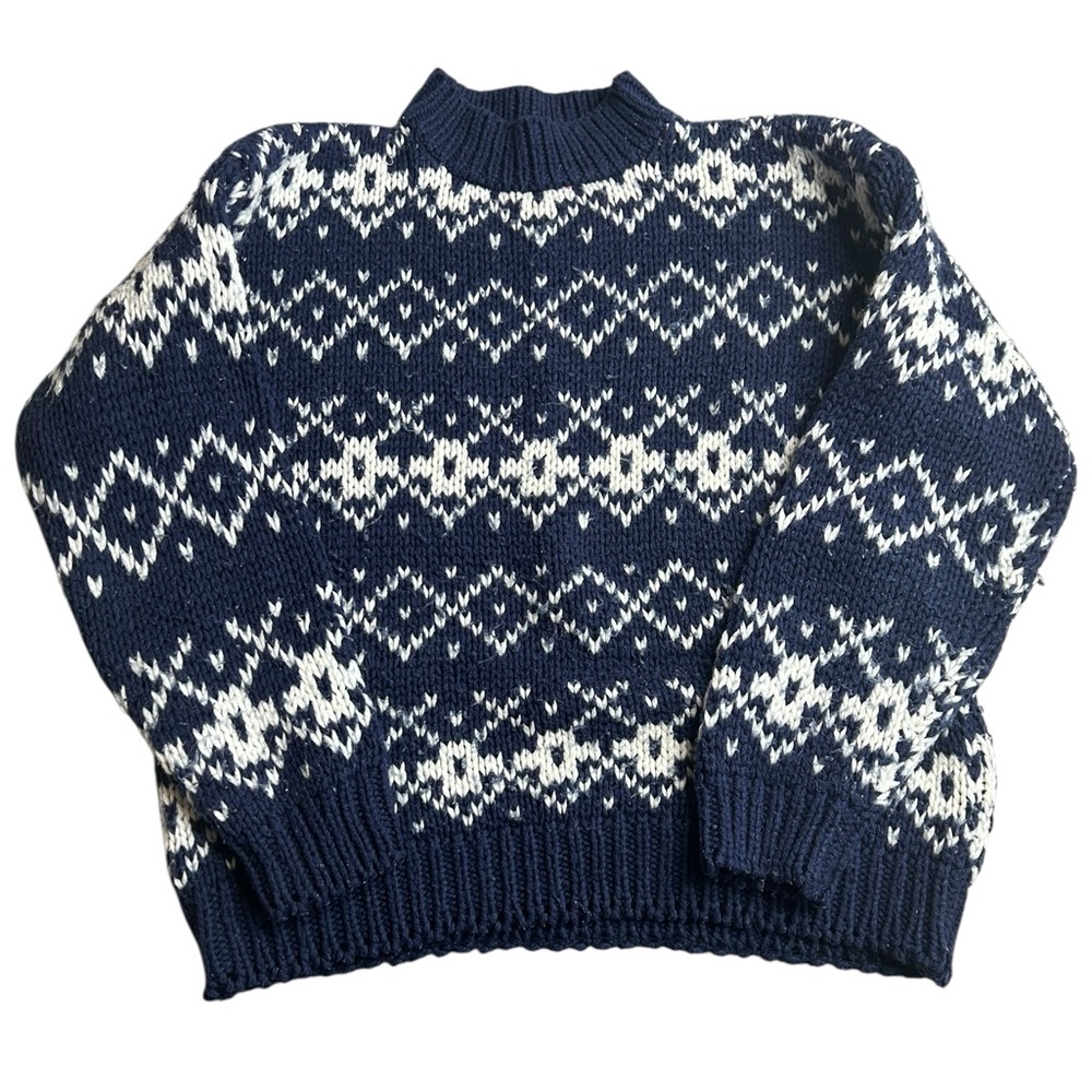 VTG NUOVO‎ INDUSTRIALE Sweater Men’s L Navy Blue White Fair Isle Knit 80s 90s